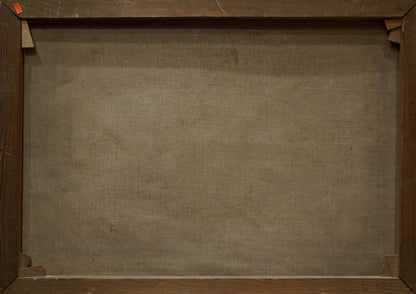 Back of wooden-framed oil painting The table is set N. Perlberg with textured fabric