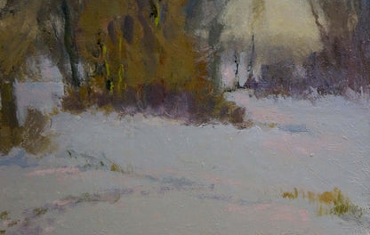 Oil painting Winter evening forest by Alexander Mynka snowy landscape
