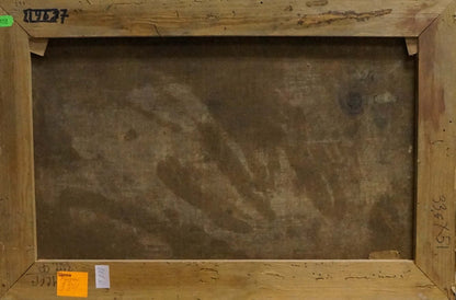 Back of wooden-framed Oil painting Sail with dark textured canvas