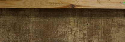 Back of oil painting The forest was covered with snow on light brown plank