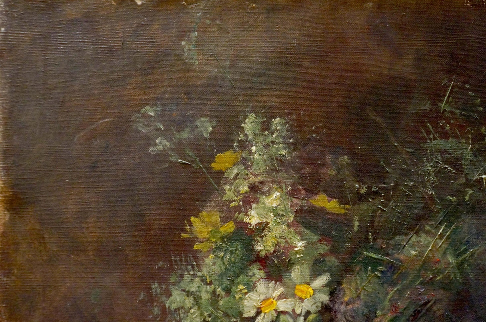 Oil painting Bouquet of daisies with yellow daisies and white blossoms