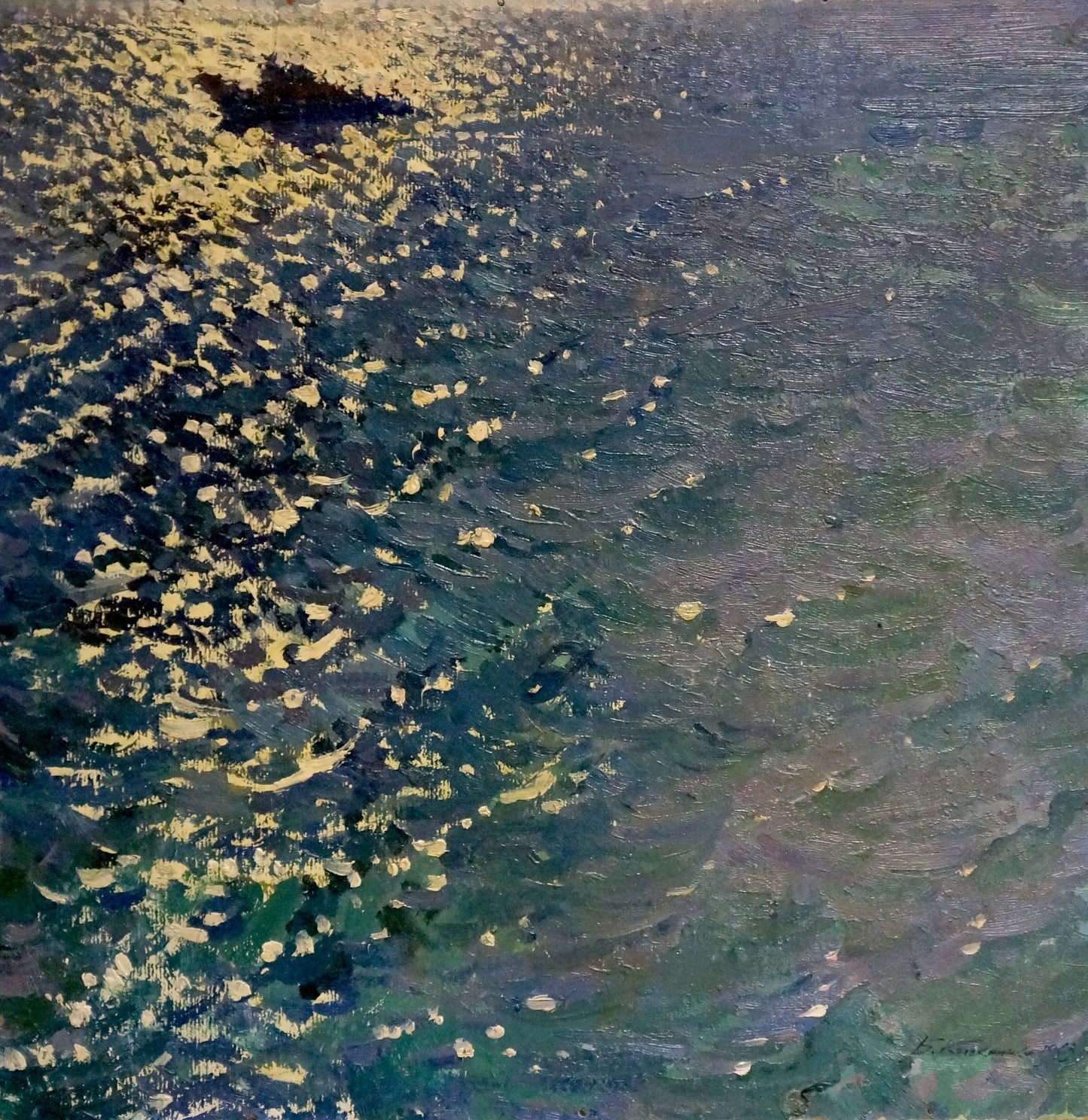 Oil painting Sea by Kolesnik Boris Afanasevich, shimmering water in blues and golds