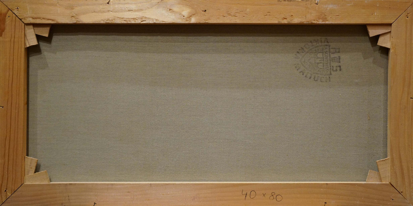 Back of Oil painting Fruits Farraretto canvas with Virginia Art Gallery stamp 40x80