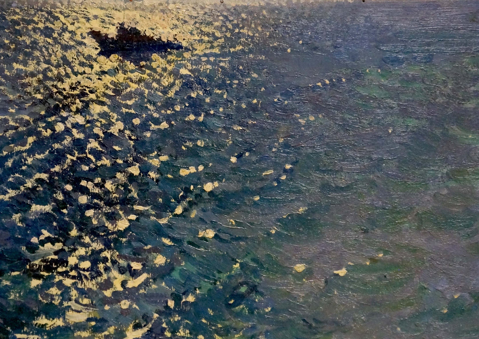 Oil painting Sea by Kolesnik Boris Afanasevich: rippling water in blues, greens, gold