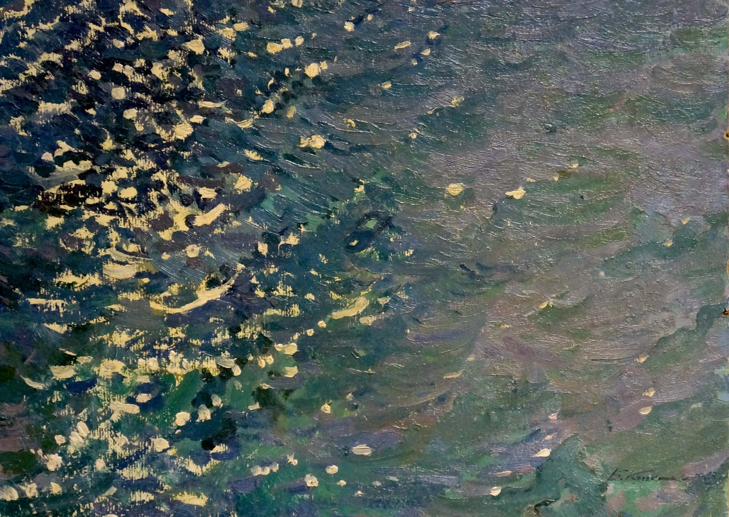 Oil painting Sea by Kolesnik Boris Afanasevich in teal green impasto