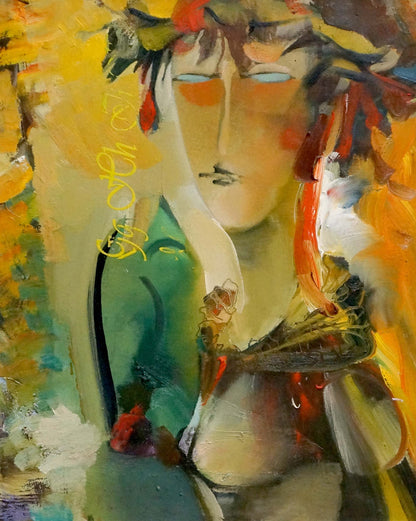 Vibrant oil painting Imagination abstract portrait with bold brushstrokes