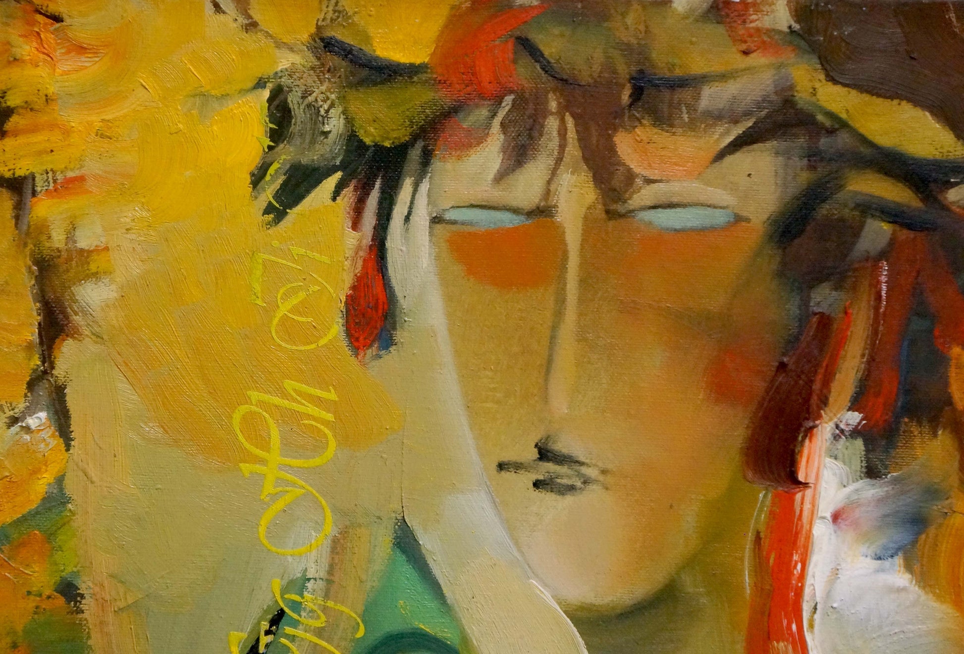 Oil painting Imagination: abstract expressionist portrait with stylized face