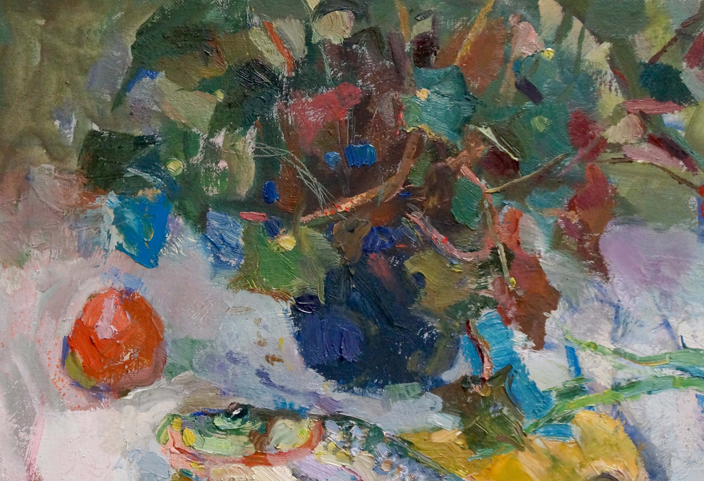 Vibrant impressionistic oil painting of carp in Y. by Vasilisa Kolesnik