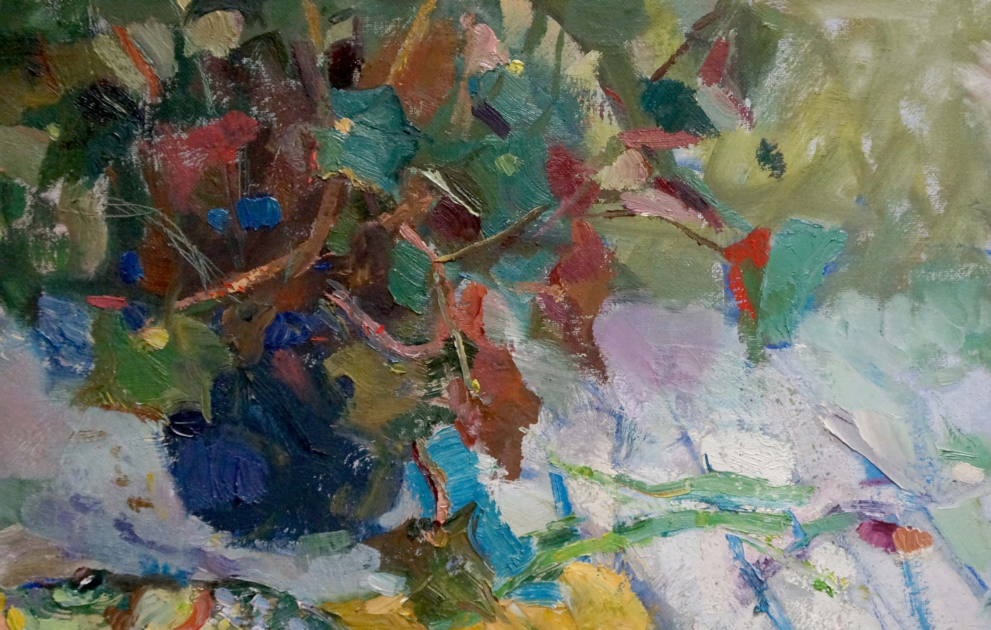 Vibrant impressionistic oil painting of carp in Y. by Vasilisa Kolesnik