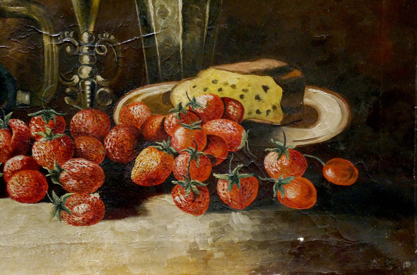 Oil painting of vibrant red strawberries by Angelika Kauffmann