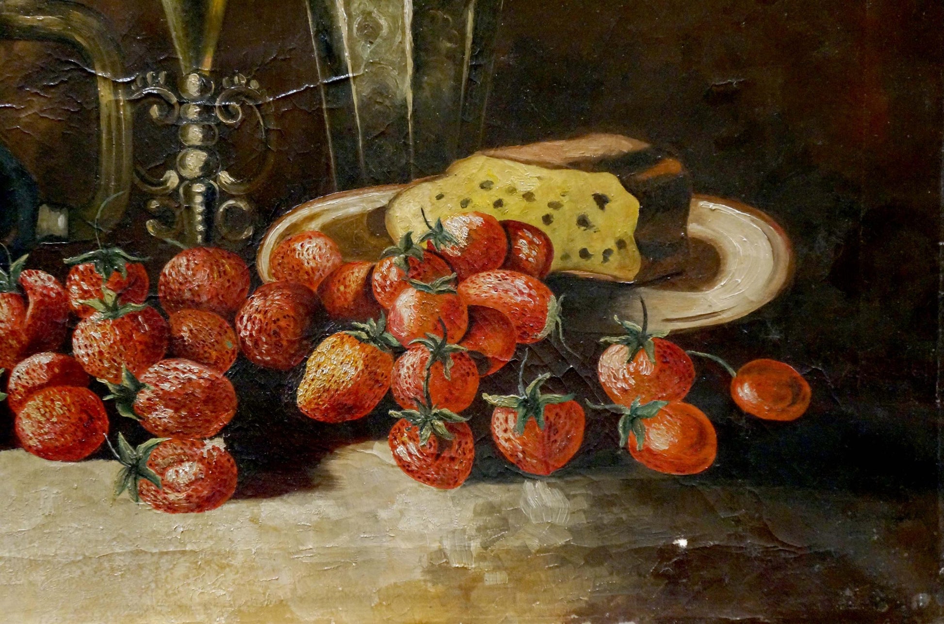 Oil painting of vibrant red strawberries by Angelika Kauffmann