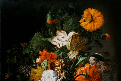 Oil painting Rainbow of Flowers Bouquet with vibrant orange flowers