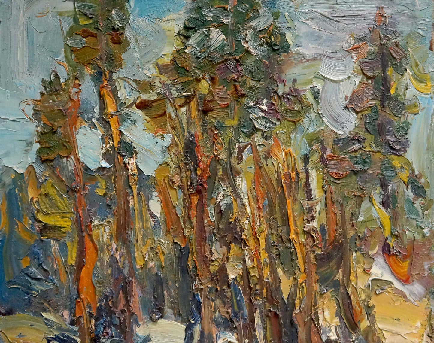 Impasto oil painting End of Winter by Dupliy Sergey Alexandrovich, textured autumn trees