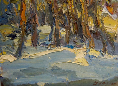 Impasto oil painting End of Winter by Dupliy Sergey Alexandrovich, forest scene