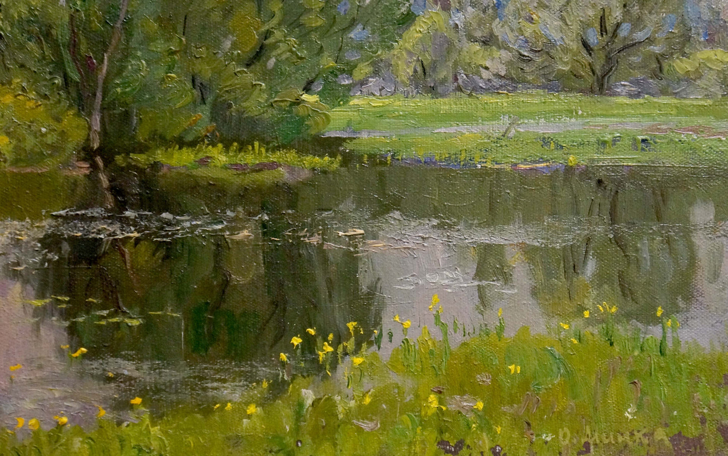 Serene impressionistic oil painting By the River by Alexander Mynka