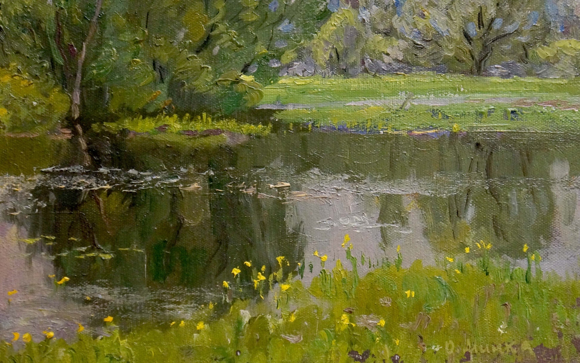 Serene impressionistic oil painting By the River by Alexander Mynka