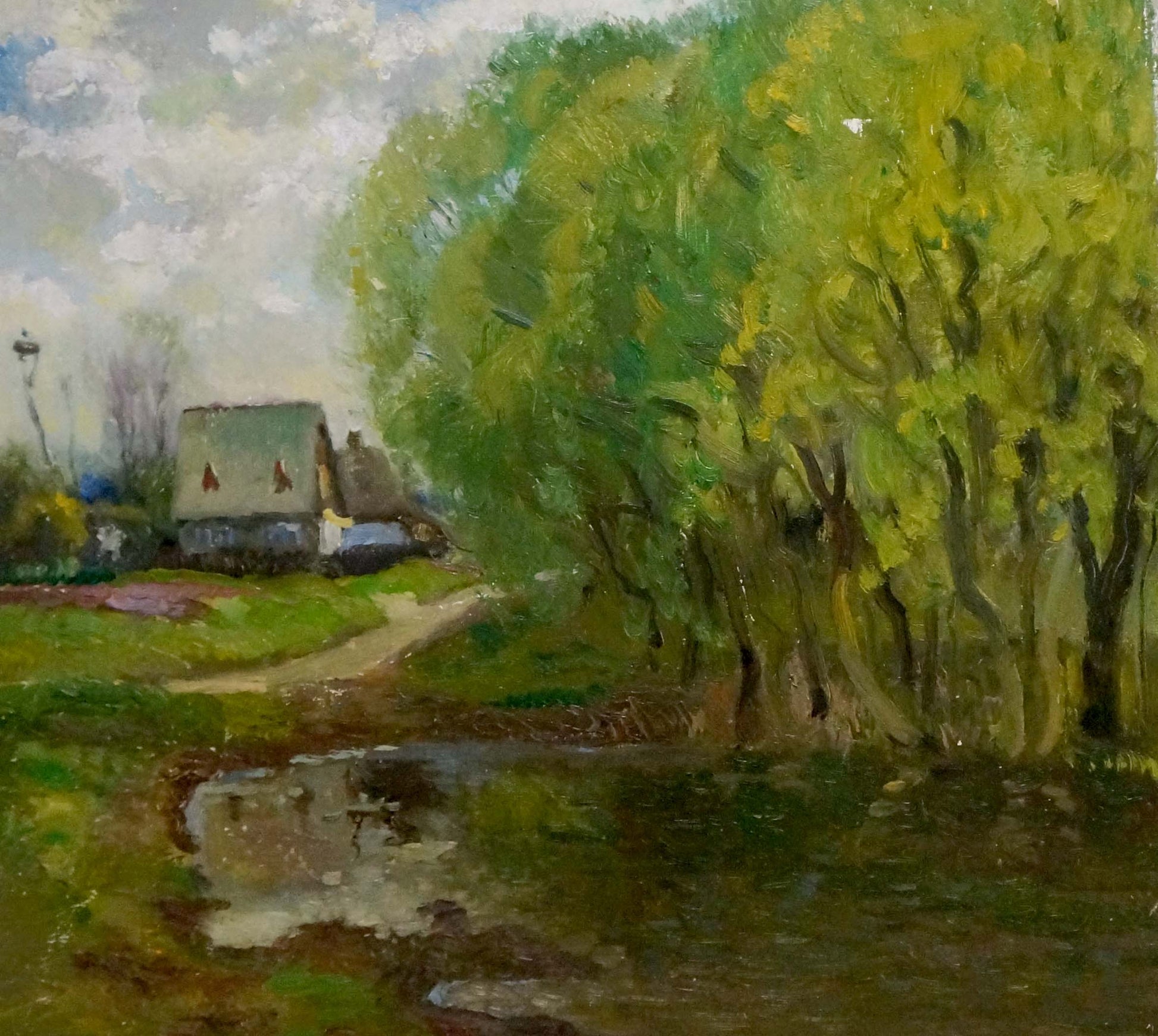Oil painting Road to the village by Mynka Alexander Fedorovich rustic house scene