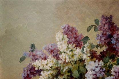 Vibrant lilac bouquet oil painting by Hilberr in purple, pink, white