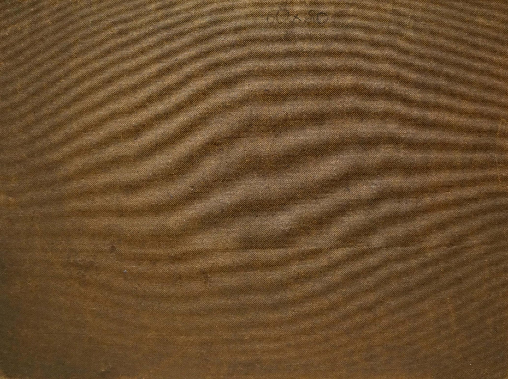 Textured brown canvas back of Oil painting Lilac bouquet Hilberr