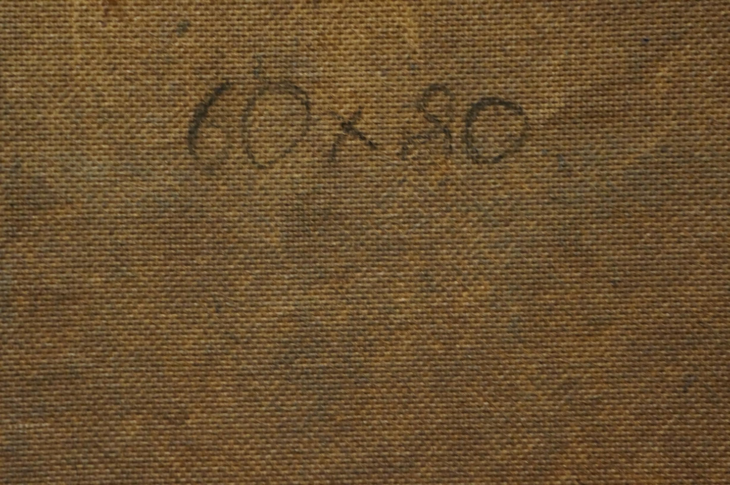Back of Oil painting Lilac bouquet Hilberr canvas with faint pencil dimension marks
