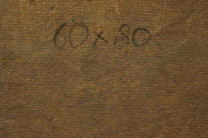 Back of Oil painting Lilac bouquet Hilberr canvas with faint pencil dimension marks