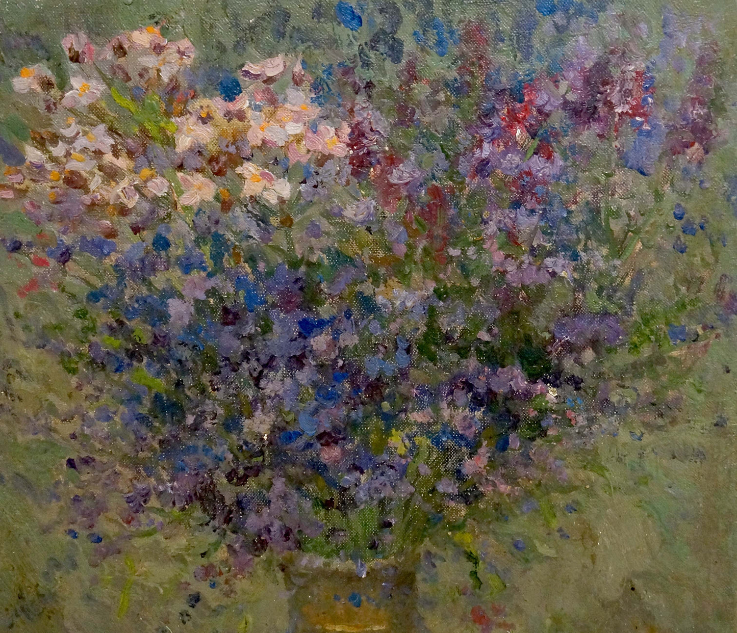 Oil painting Still life with wildflowers by Alexander Mynka in golden vase