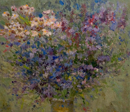 Oil painting Still life with wildflowers by Alexander Mynka in golden vase