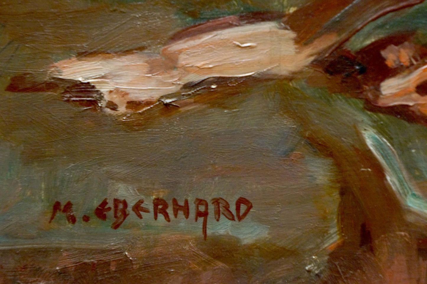 Oil painting Flowers M. Eberhard back with red m. signature