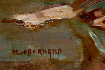 Oil painting Flowers M. Eberhard back with red m. signature
