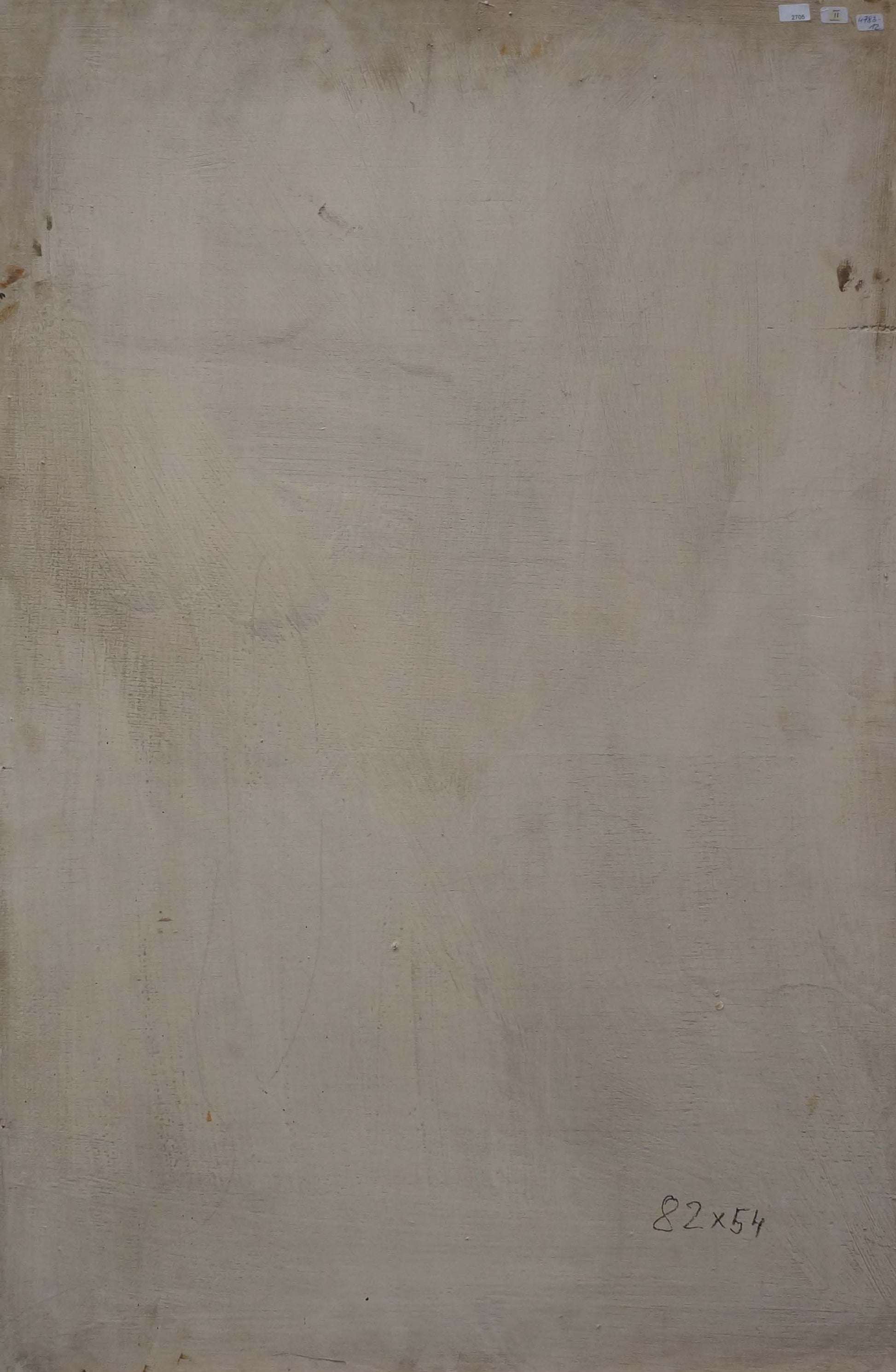 Weathered off-white canvas back of Oil painting Flowers M. Eberhard