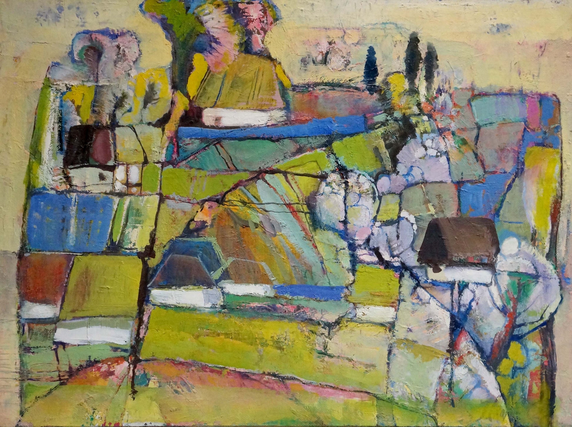 Oil painting April by Igor Grigoryevich Skorupsky in vibrant greens and yellows