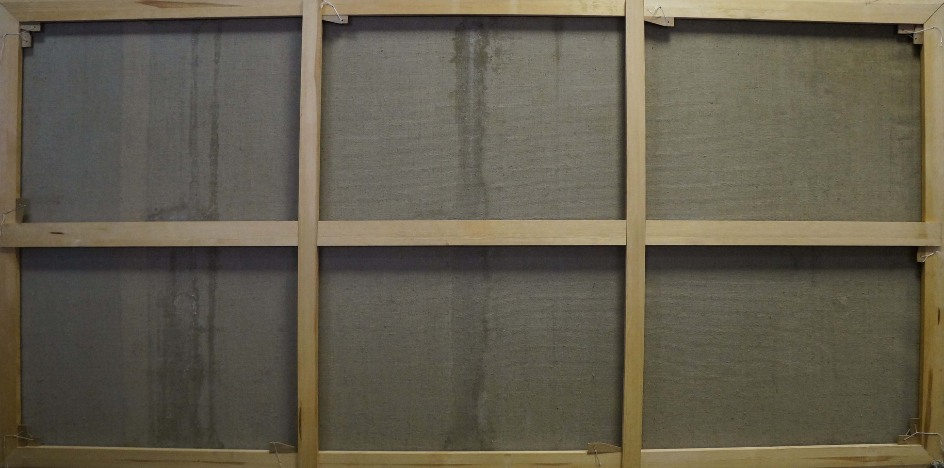 Back of 6-panel Petr Sulimenko seascape oil painting frame with moisture stains