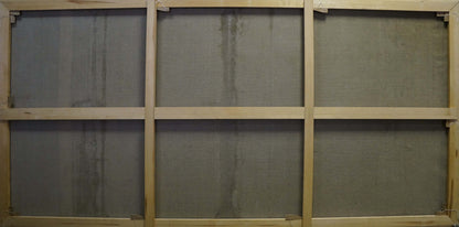 Back of 6-panel Petr Sulimenko seascape oil painting frame with moisture stains
