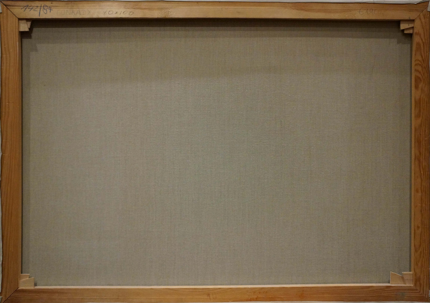 Back of beige canvas oil painting The waves are beating against the shore K. Conradx in wooden frame