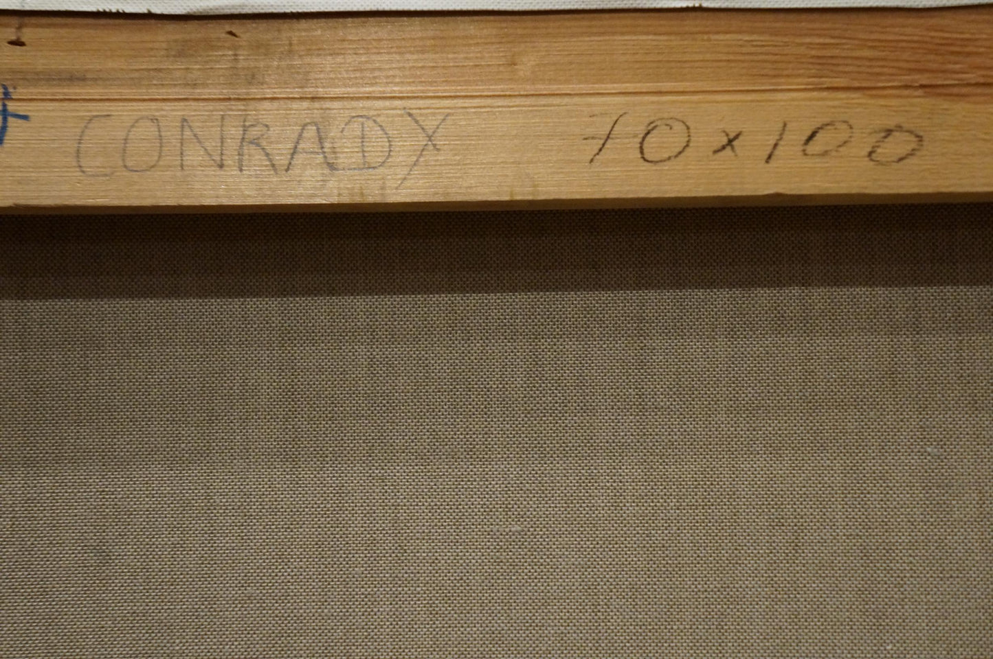 Back of K. Conradx oil painting on Conrady 10x100 stretcher bar