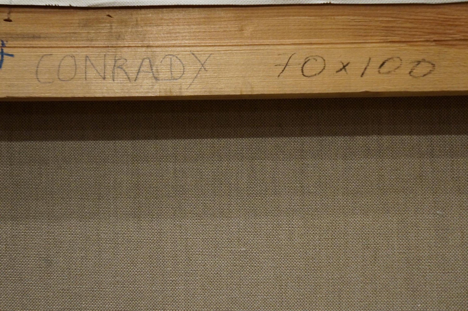 Back of K. Conradx oil painting on Conrady 10x100 stretcher bar