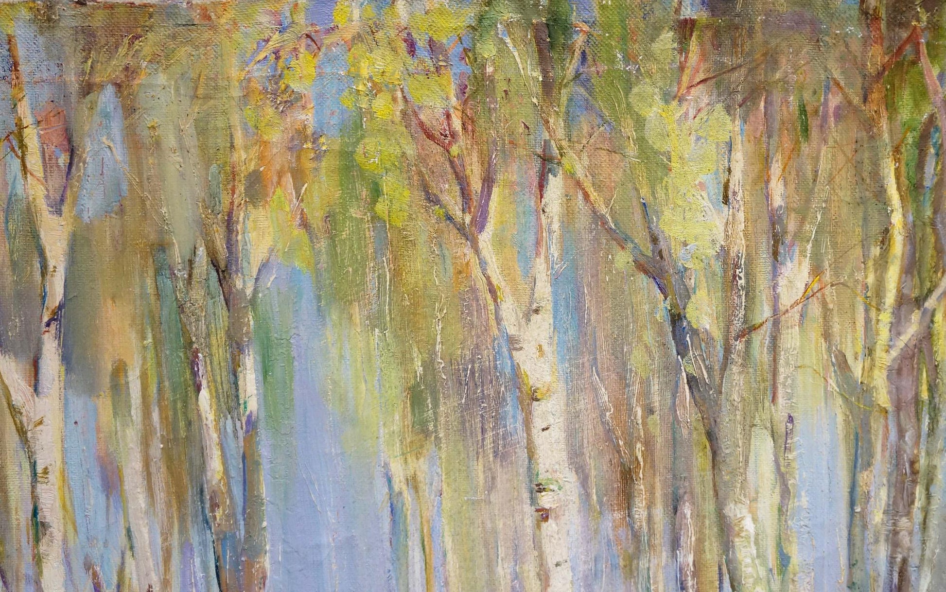Abstract impressionistic oil painting of birch trees by Sukhorukikh Anatoly Ivanovich