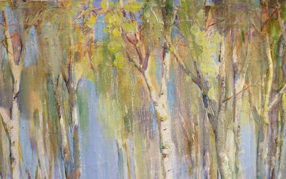 Abstract impressionistic oil painting of birch trees by Sukhorukikh Anatoly Ivanovich