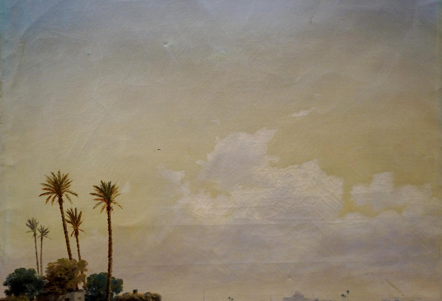 Oil painting Seascape Hans Sam: impressionistic tropical palms silhouette