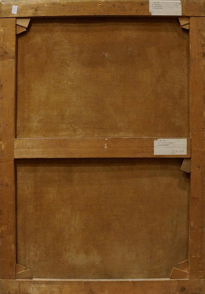 Back of Oil painting Seascape Hans Sam framed on wooden stretcher bars