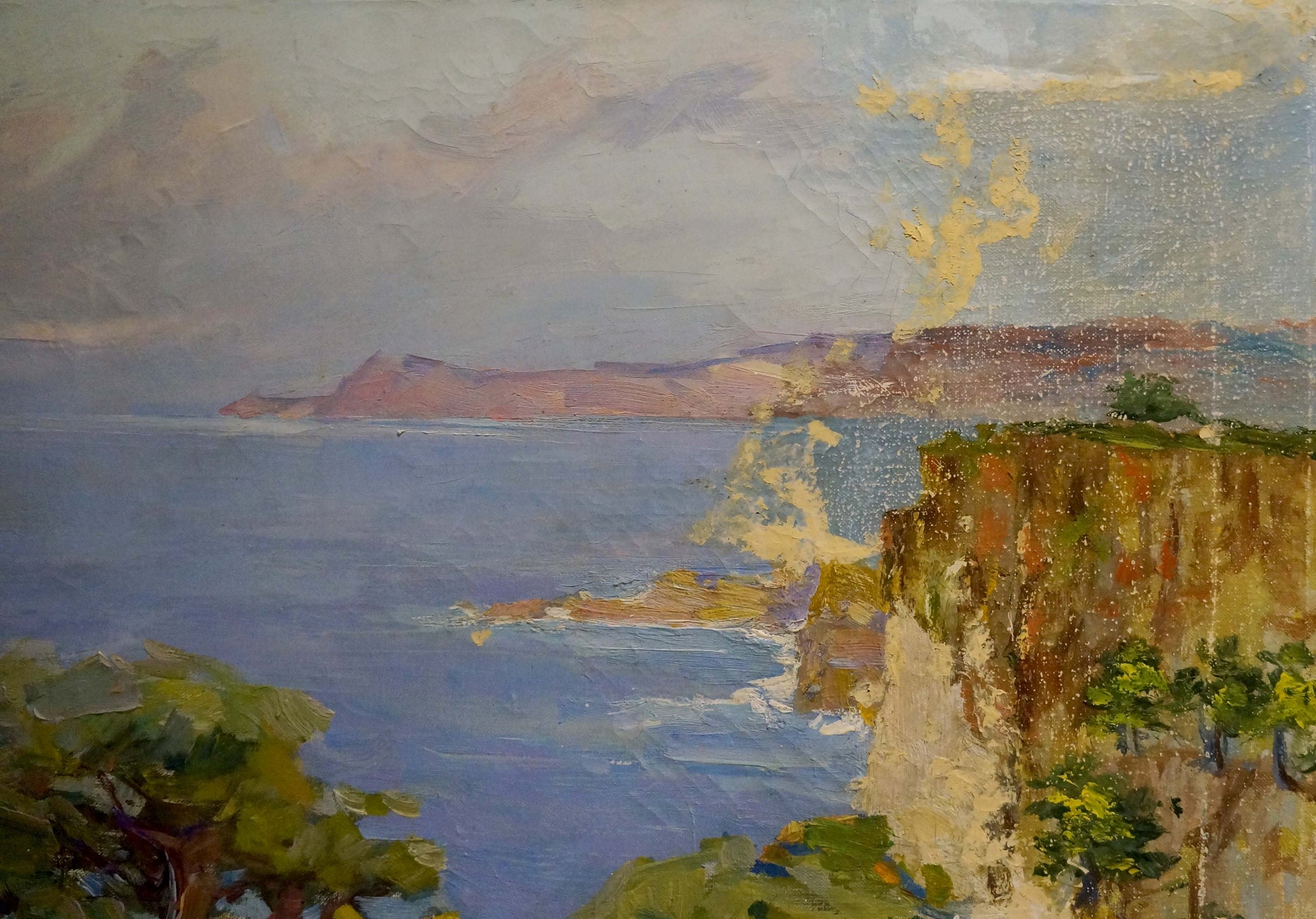 Textured oil painting of coastal cliffside by Zaretsky Victor Ivanovich