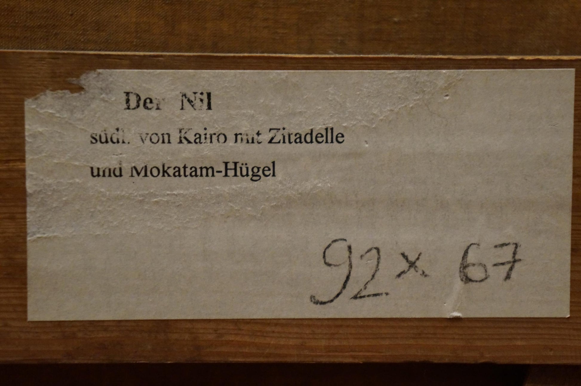 Back of Oil painting Seascape Hans Sam label with handwritten measurements