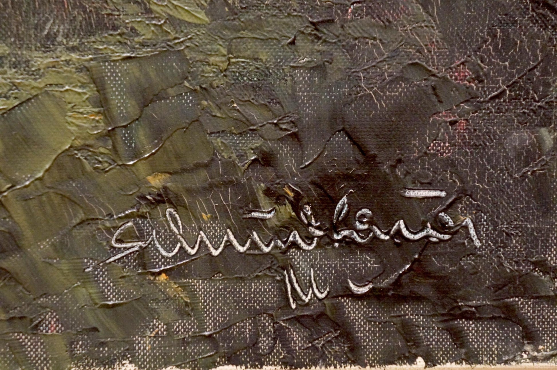 Silver Silvia Lener cursive signature on back of H. Schumacher oil painting canvas