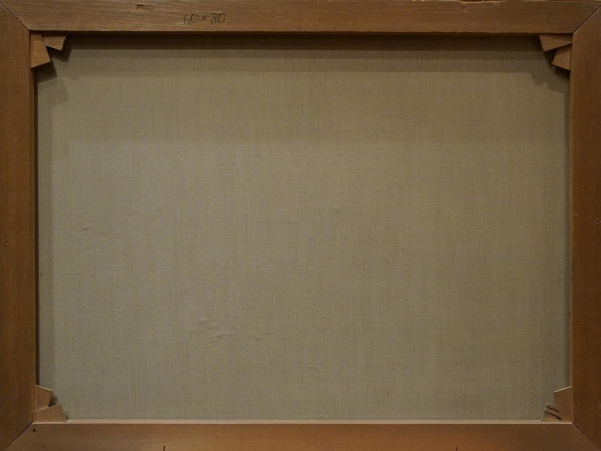 Back of Shore landscape oil painting by H. Schumacher, beige backing, brown frame