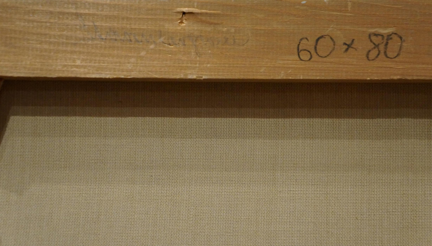 Back of 60x80 wooden canvas frame for Oil painting Shore landscape H. Schumacher