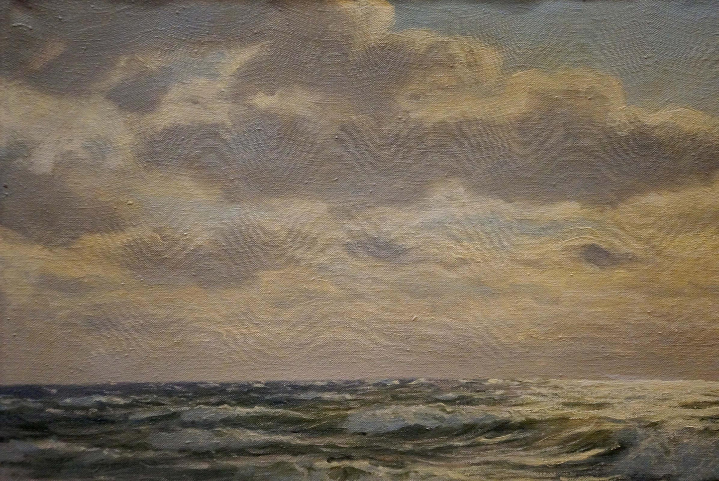 Oil painting The Waves by Waldemar Schlichting: turbulent seascape