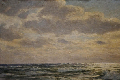 Oil painting The Waves by Waldemar Schlichting: turbulent seascape