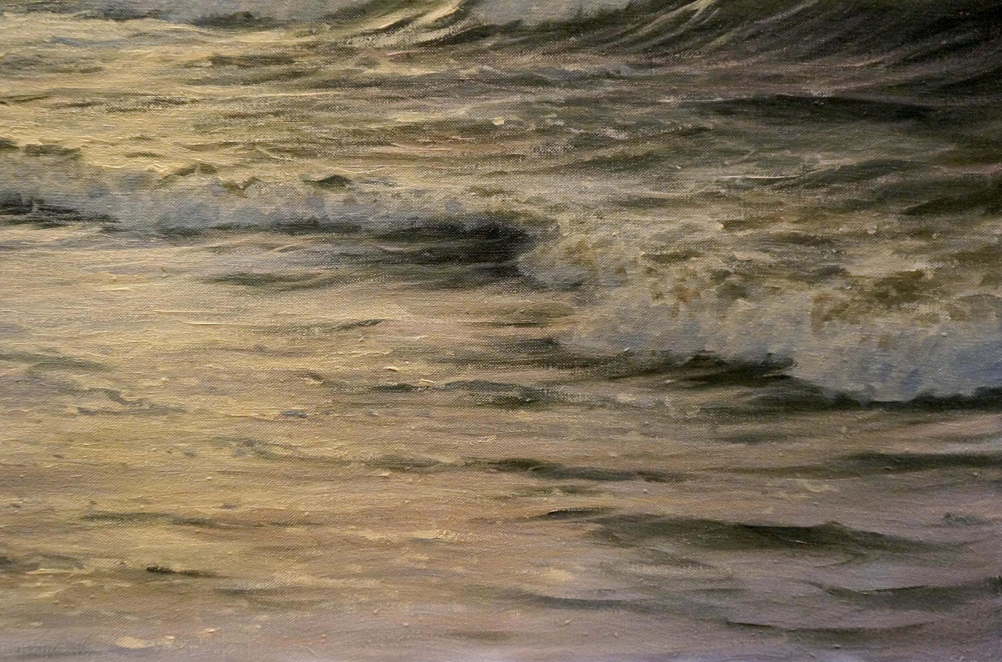 Oil painting The Waves by Waldemar Schlichting with dynamic ocean waves