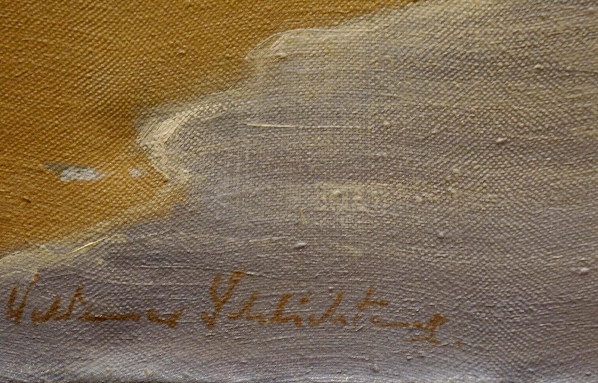 Back of oil painting The waves by Waldemar Schlichting, textured gradient canvas