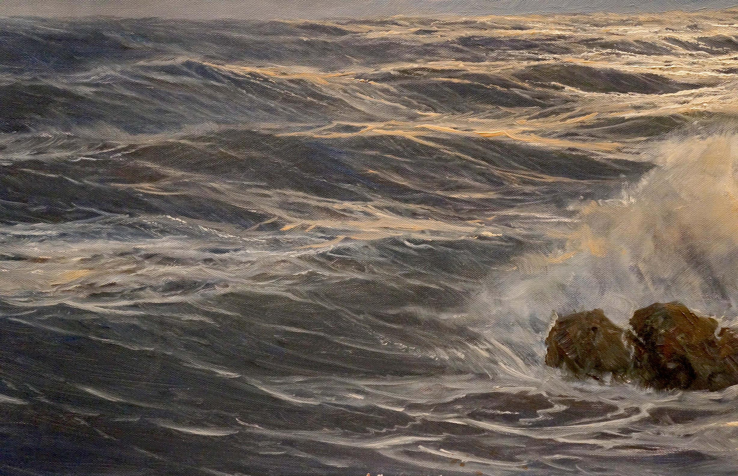 Stormy ocean waves oil painting by Freyberg Edgar Sea Breeze